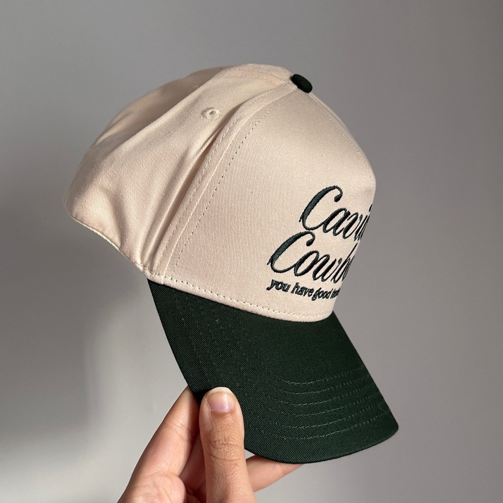 Eleven Eleven CAVIAR COWBOY CAP IN BEIGE & FOREST GREEN - Picture 3 of 8